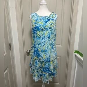 Ralph Lauren Blue and Aqua Paisley Tiered Midi Dress